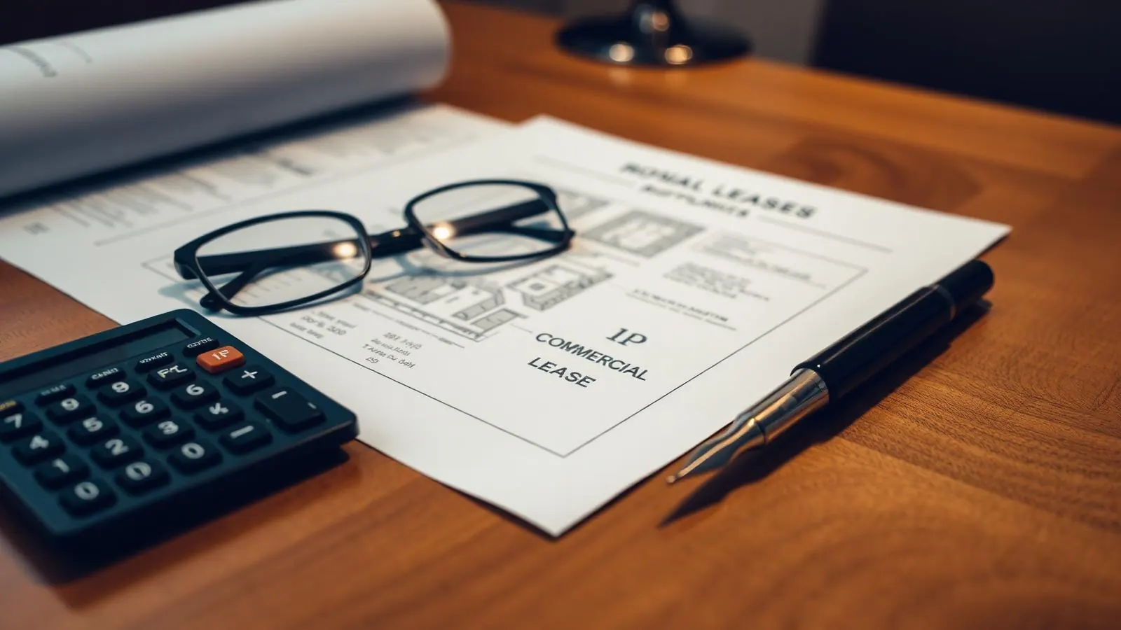 Bail commercial, calculatrice et stylo sur un bureau bois : analyse financière d'un fonds de commerce CHR