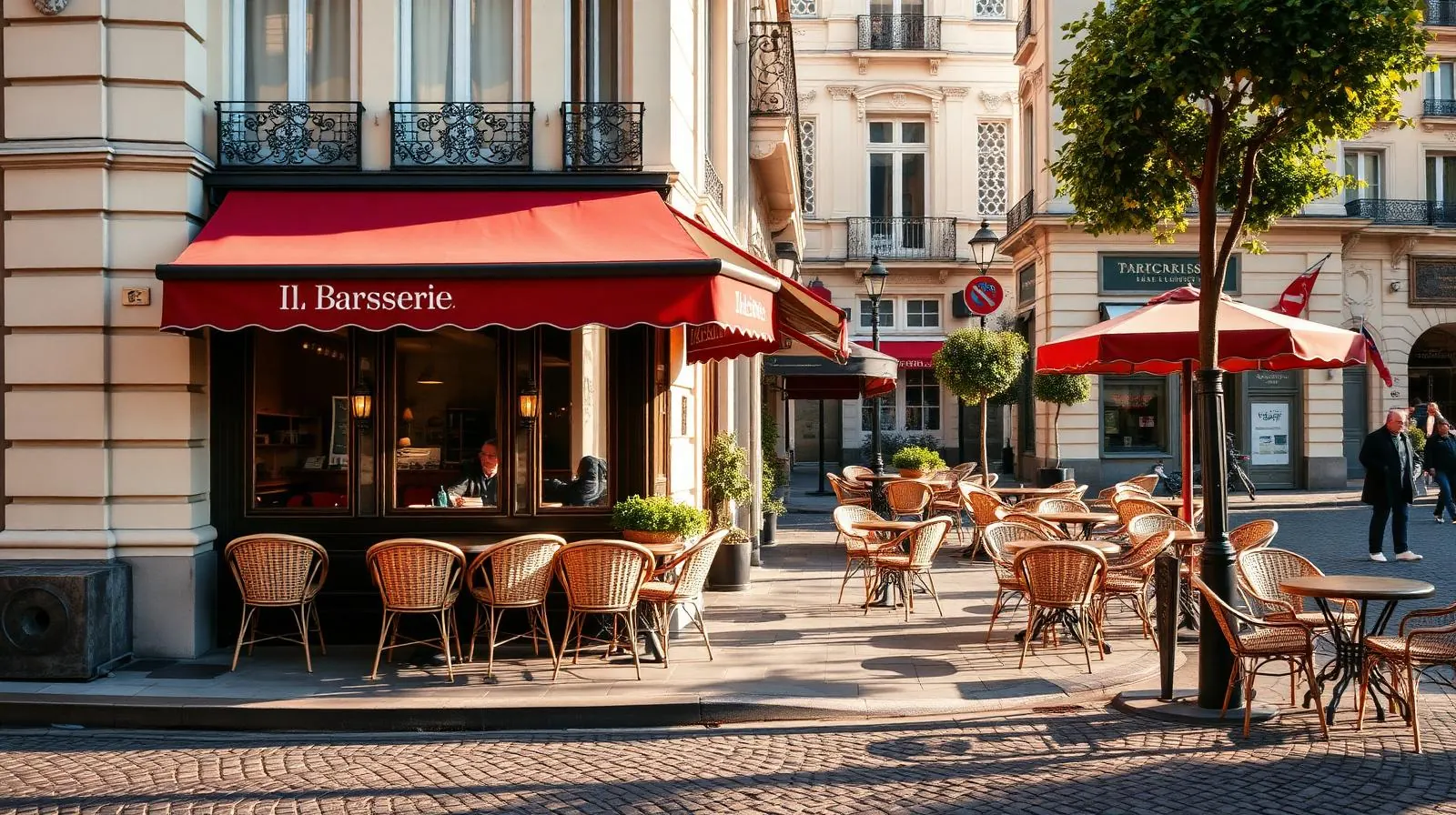 Brasserie parisienne sur une rue haussmannienne, illustration de la vision entrepreneuriale de l'immobilier commercial de Fabio Nkongo
