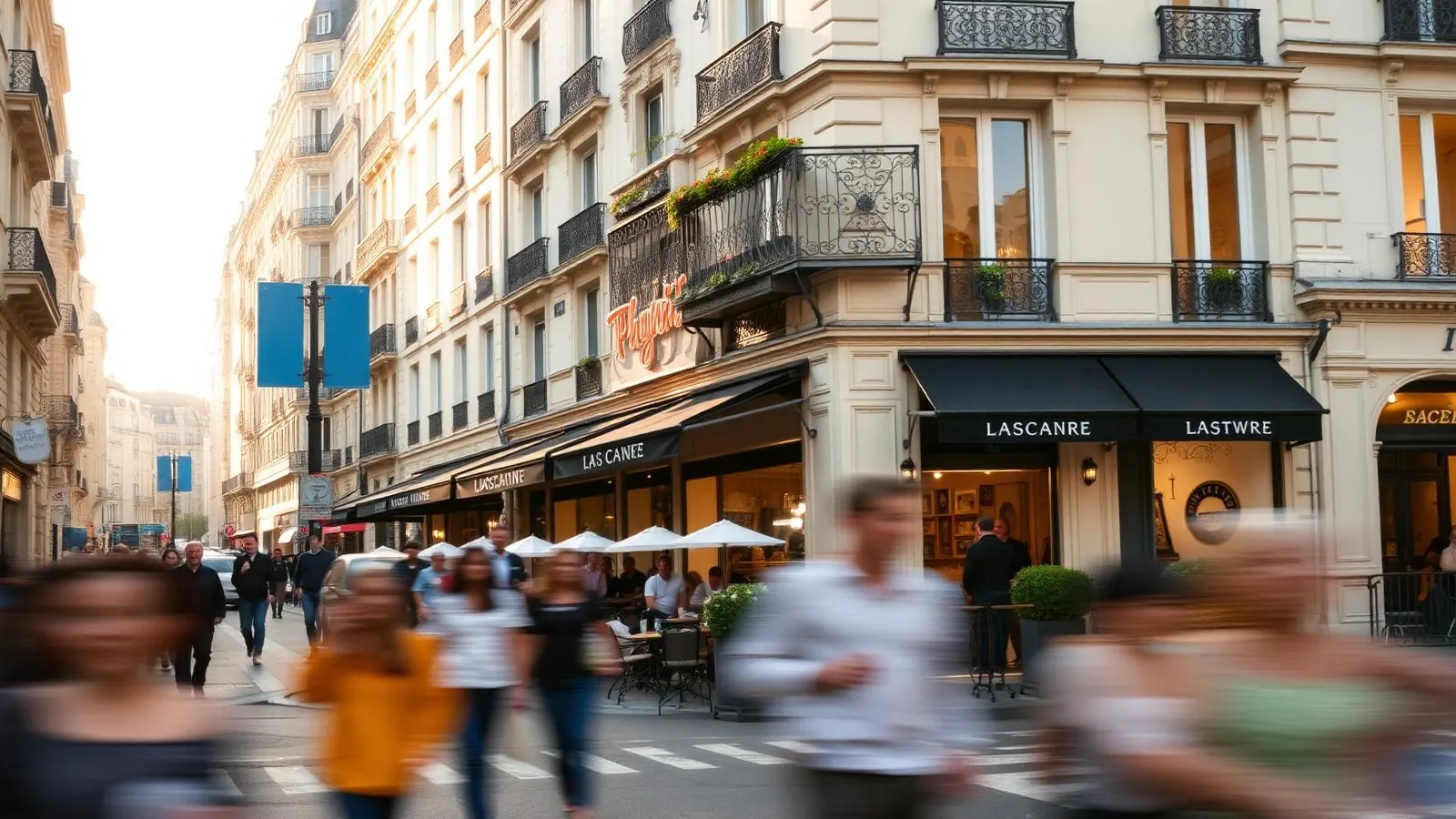 Terrasse de café-restaurant à un angle de rue parisien Haussmannien, emplacement premium pour un fonds de commerce CHR