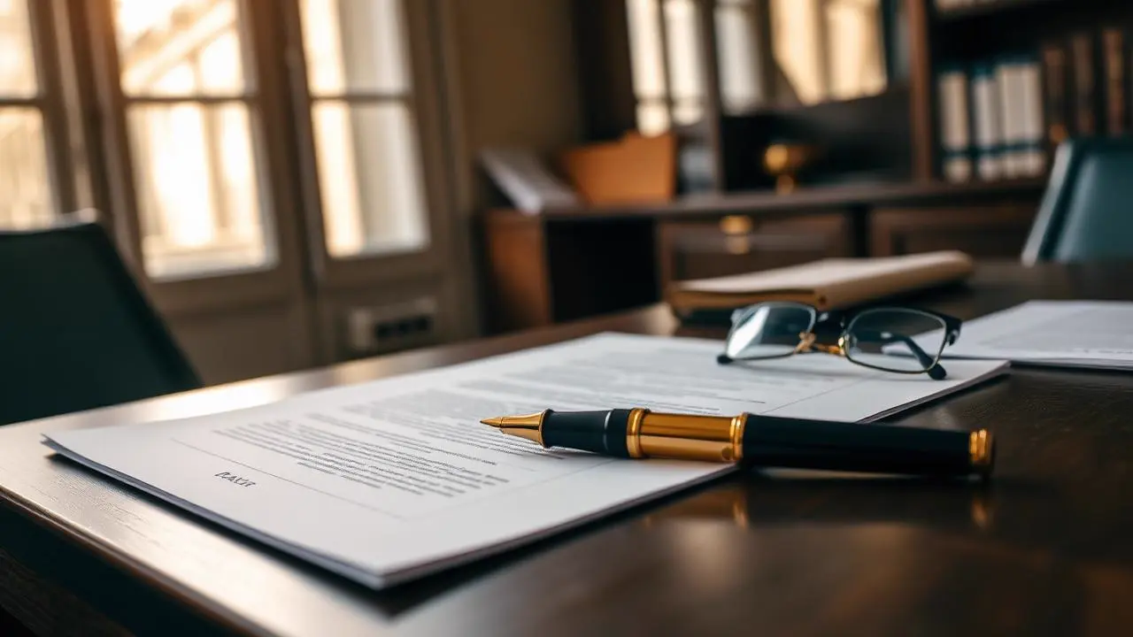 Bail commercial ouvert avec stylo plume sur un bureau parisien, vérification avant cession de fonds de commerce