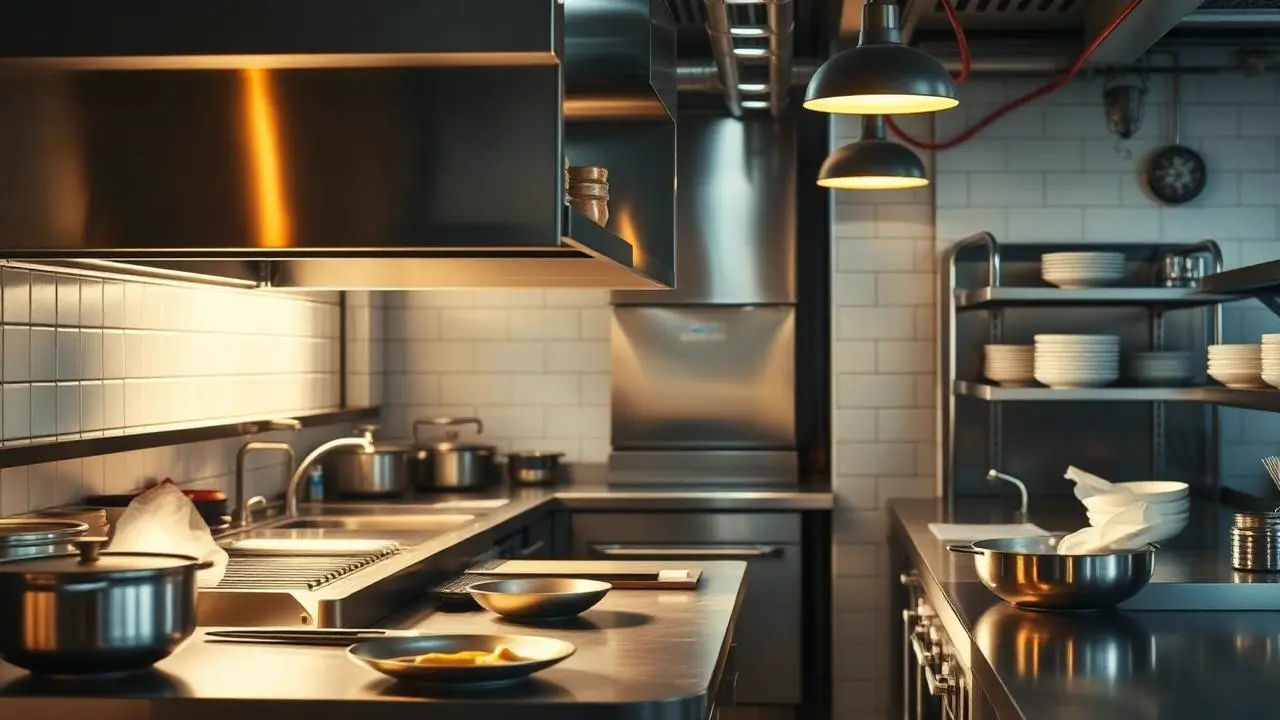 Cuisine professionnelle en inox d'un restaurant parisien, vérification des équipements avant achat