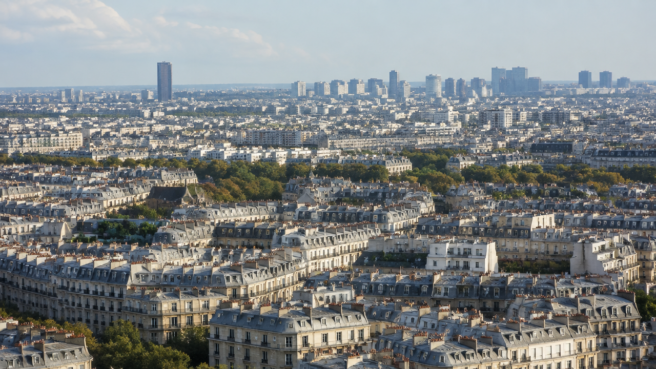 Vue aérienne de Paris et de la petite couronne, marchés de l'immobilier commercial CHR en Île-de-France